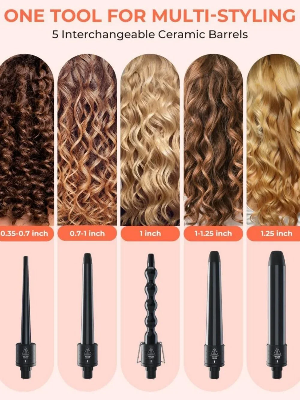 5-in-1 Curling Wand Set with Interchangeable Ceramic Barrels, Hair Styling Tool